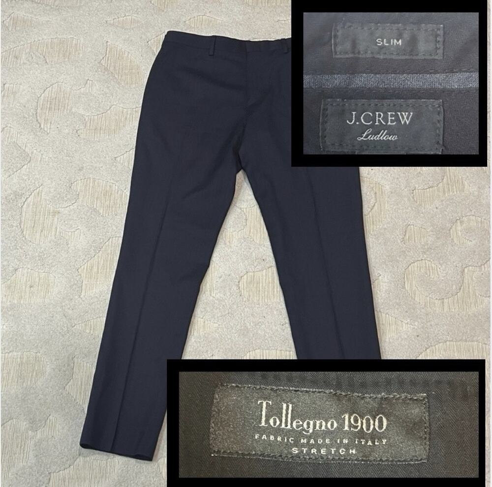 J.Crew Ludlow Tollegno 1900 Italian Wool Dress Pants Mens 32x30 Navy Blue EUC
